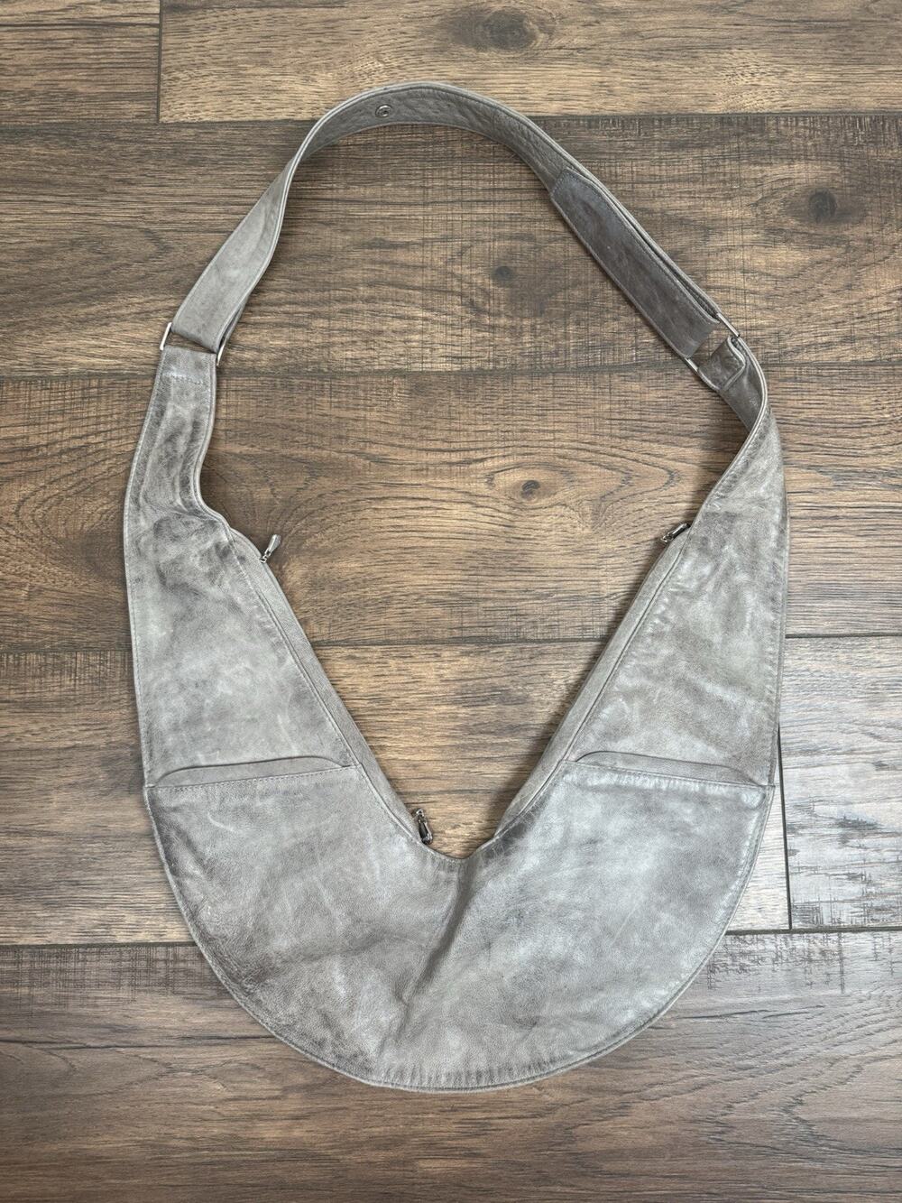 Sash Brand Crossbody Bag Gray Leather Adjustable Travel Sling Purse